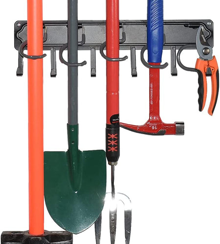 All Metal Garden Tool Organizer,Adjustable Garage Wall Organizers and Storage,Heavy Duty Wall Mount Holder with Hooks for Broom,Rake,Mop,Shovel.(1 Pack¡Ê)