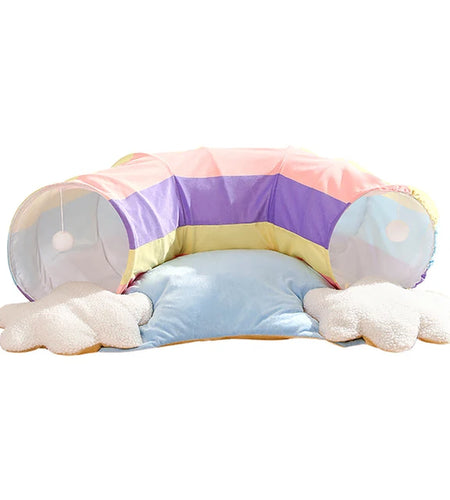 Cat Tubes and Tunnels Cat Tunnel Bed with Removable Cathole Tube Velvet Cushion Pet Snuggery Hideout for Rabbit Kitten Puppy