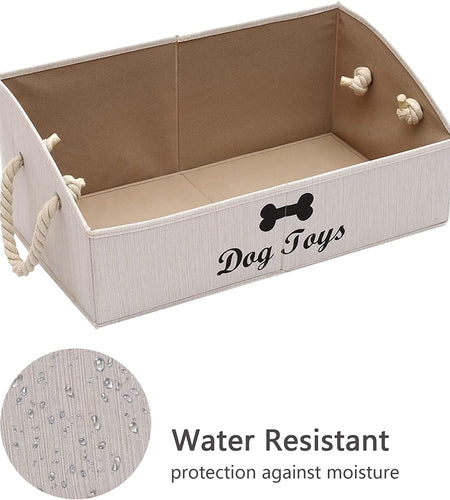 Large Dog Toys Storage Bins-Foldable Fabric Trapezoid Organizer Boxes with Weave Rope Handle,Collapsible Basket for Shelves,Dog Apparel(Beige-Dog)