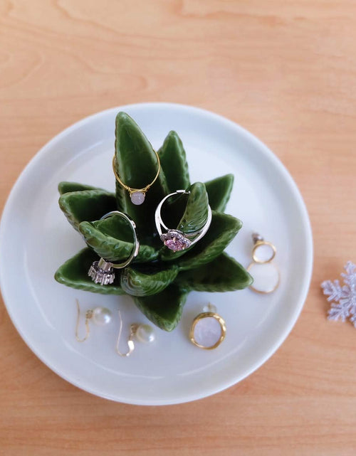 Load image into Gallery viewer, Aloe Ring Holder,Cactus Ring Dish,Jewelry Holder Trinket Tray for Rings Earrings Necklace Organizer,Bridesmaid Christmas Birthday Gift for Women Girls
