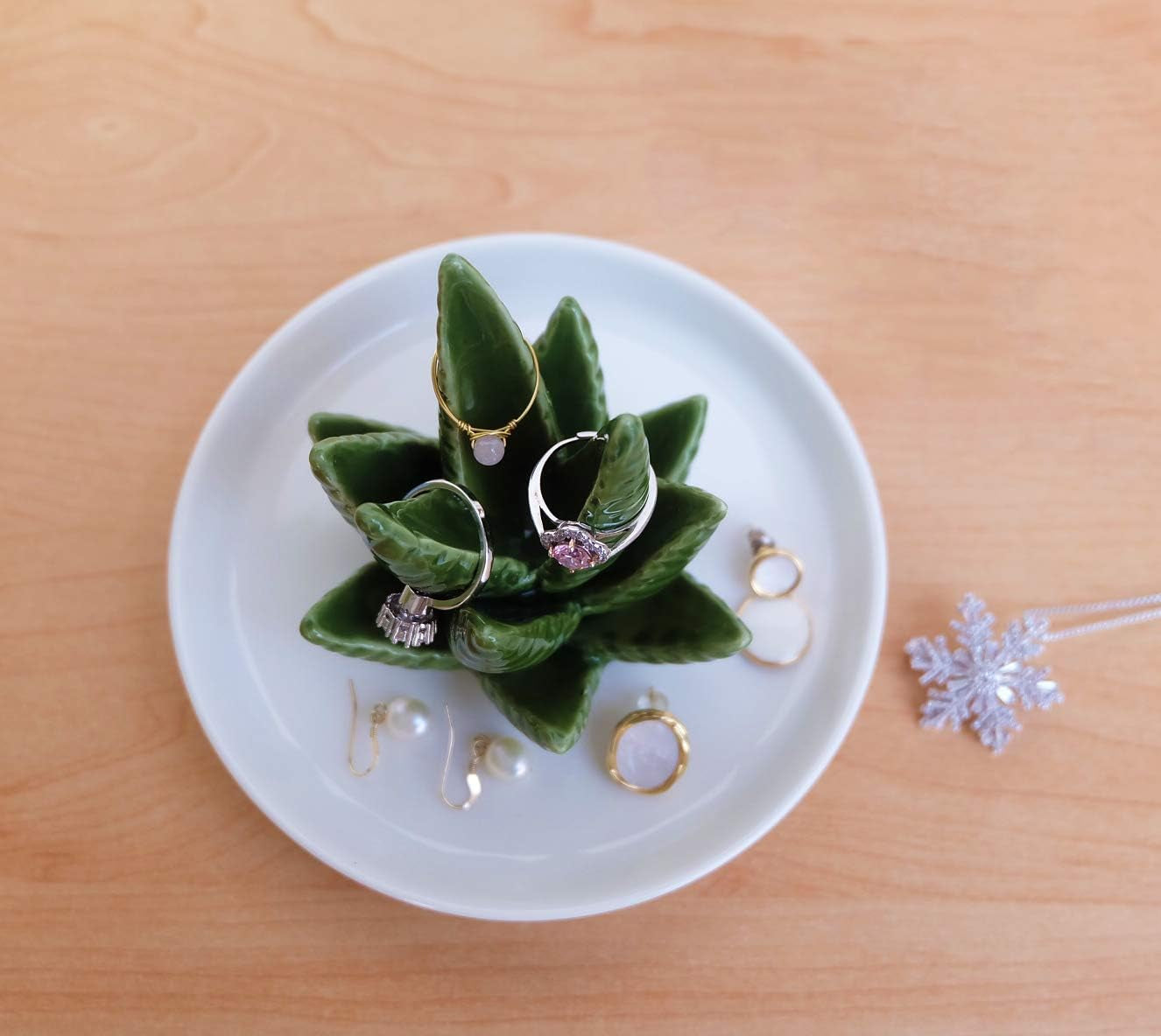 Aloe Ring Holder,Cactus Ring Dish,Jewelry Holder Trinket Tray for Rings Earrings Necklace Organizer,Bridesmaid Christmas Birthday Gift for Women Girls