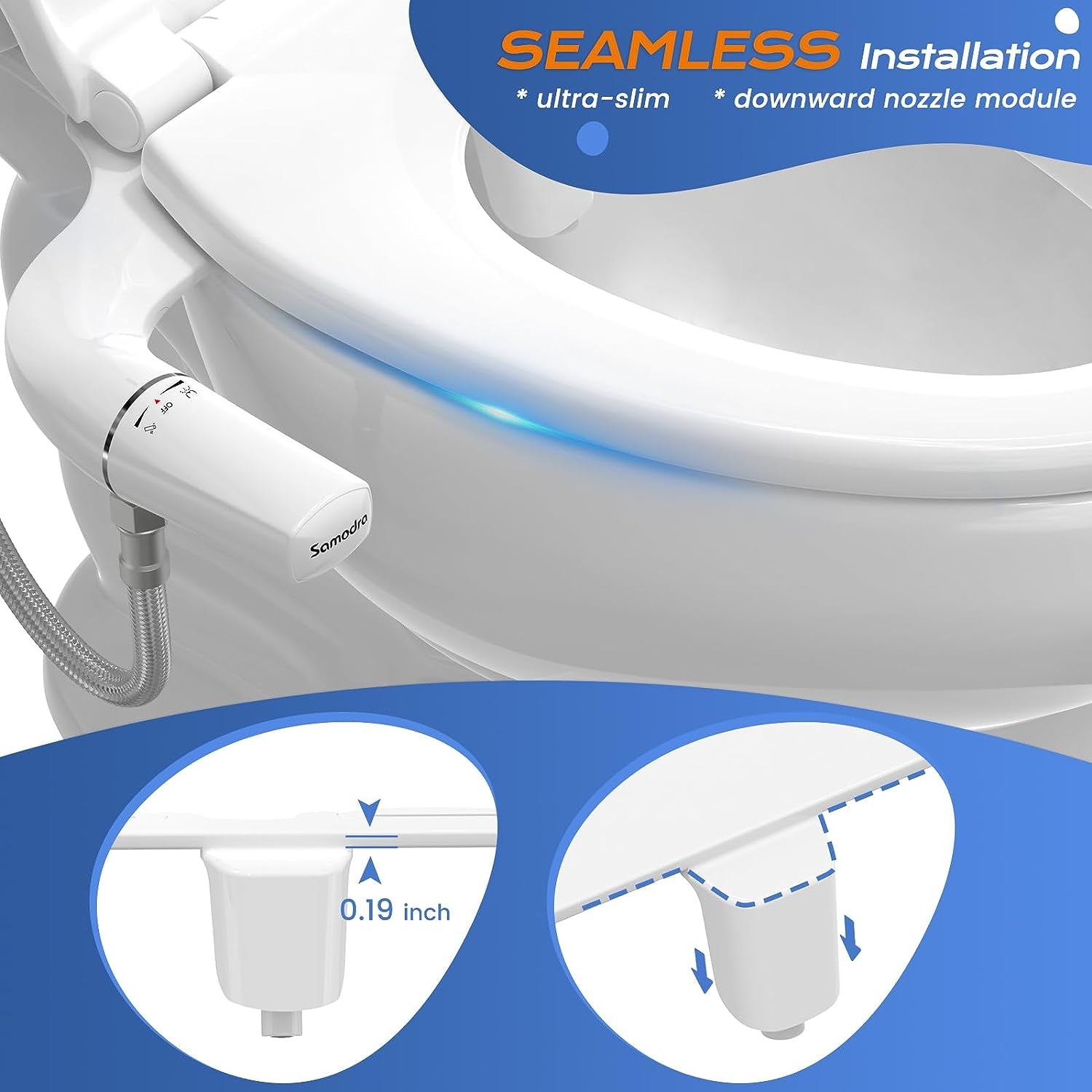 Ultra-Slim Bidet Attachment for Toilet - Self Cleaning Nozzle Hygienic Bidets for Existing Toilets - Adjustable Water Pressure Fresh Water Sprayer Toilet Bidet - Easy to Install