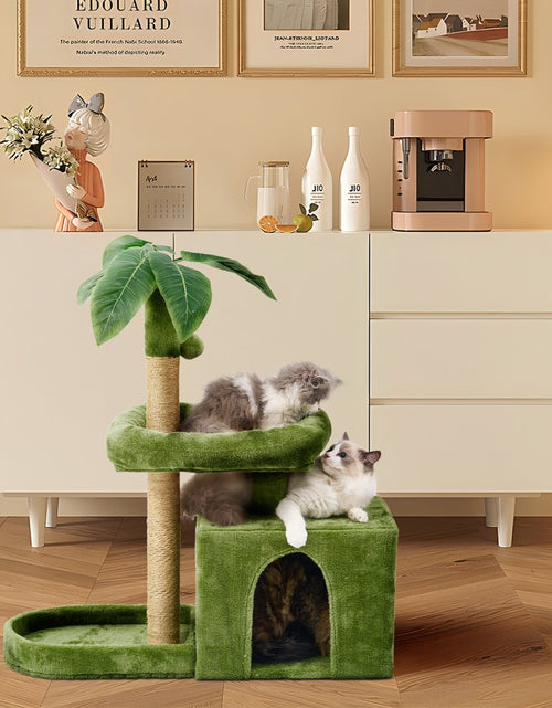 Load image into Gallery viewer, 31.5&quot; Cat Tree Cat Tower for Indoor Cats with Green Leaves, Cat Condo Cozy Plush Cat House with Hang Ball and Leaf Shape Design, Cat Furniture Pet House with Cat Scratching Posts, Green
