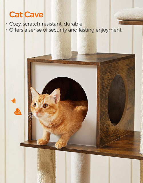 Load image into Gallery viewer, Woodywonders Cat Tree, 65-Inch Modern Cat Tower for Indoor Cats, Multi-Level Cat Condo with 5 Scratching Posts, Perch, Washable Removable Cushions, Cat Furniture, Rustic Brown UPCT166X01

