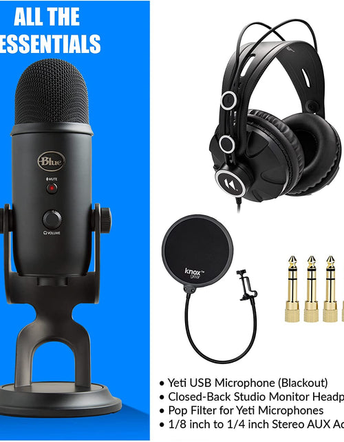 Load image into Gallery viewer, Yeti USB Microphone (Blackout) Bundle with Knox Gear Headphones and Pop Filter (3 Items)
