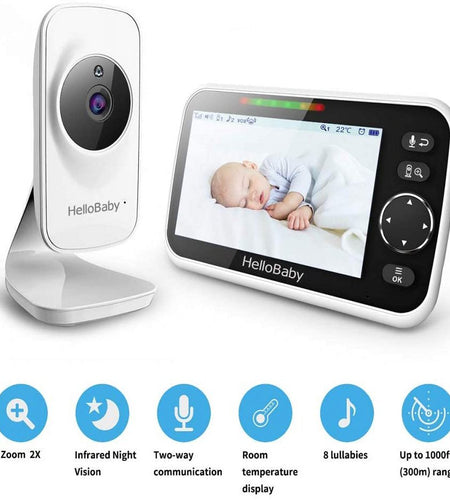 Video Baby Monitor with Camera and Audio, 5" Color LCD Screen,  Monitor Camera, Infrared Night Vision, Temperature Display, Lullaby, Two Way Audio and VOX Mode 5 Inches
