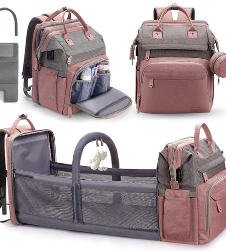 Baby Diaper Bag Backpack with Changing Station, Pacifier Case ,Pink Color