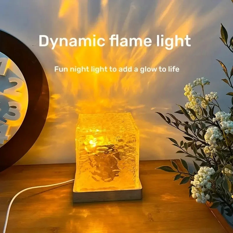 16 Colors Dynamic Rotating Water Ripple Projector Night Light Flame Crystal Lamp for Living Room Study Bedroom Rotating Light