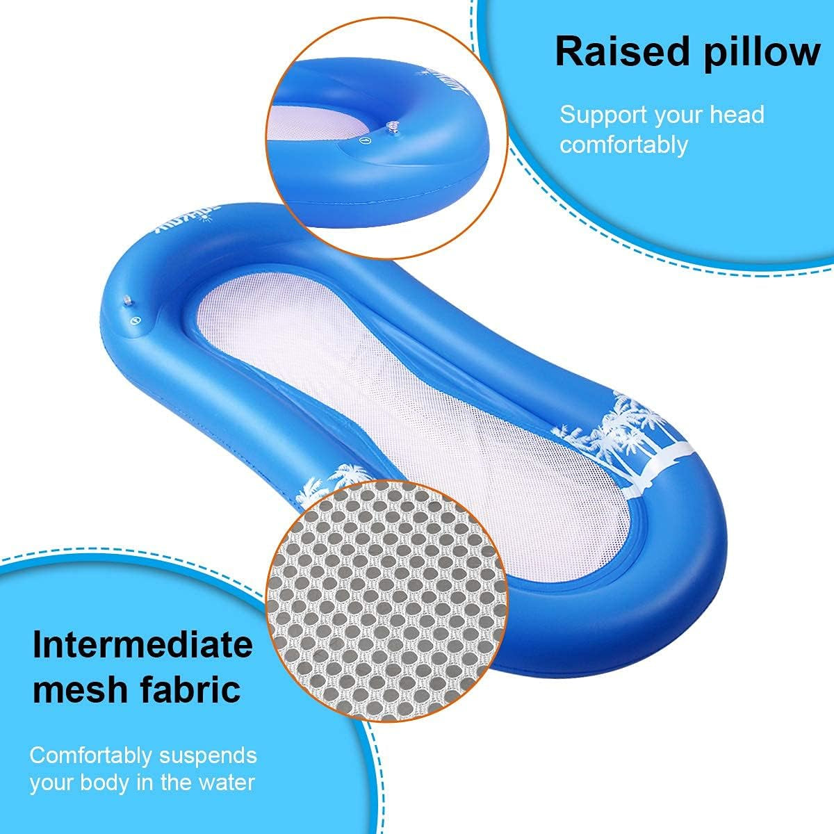 Pool Lounger Float for Adult, Float Hammock,Inflatable Rafts Swimming Pool Air Sofa Floating Chair Bed,Lying on It Your Whole Body Is Submerged in Water,Great for Chilling in the Pool