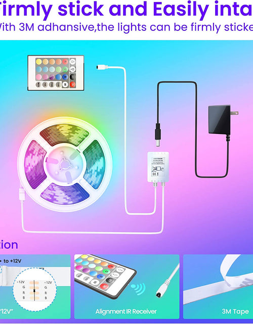 Load image into Gallery viewer, 50 FT Long LED Strip Lights,  Bluetooth LED Lights for Bedroom, Color Changing Light Strip with Music Sync, Smart Lights Controlled via Phone APP and IR Remote.
