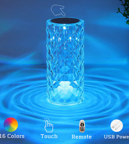 Crystal Table Lamp for Bedroom 16 Colors Touch/Remote Dimmable Night Light USB LED Bedside Diamond Rose Lamp