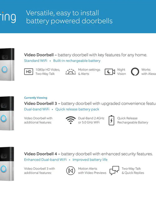 Load image into Gallery viewer, Video Doorbell 3 - Smart Wireless Doorbell Camera with Dual-Band Wifi, Quick Release Battery, 2-Way Talk, Night Vision
