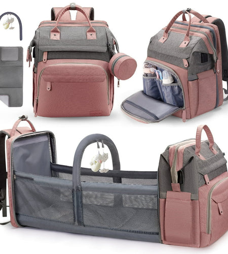Baby Diaper Bag Backpack with Changing Station, Pacifier Case ,Pink Color
