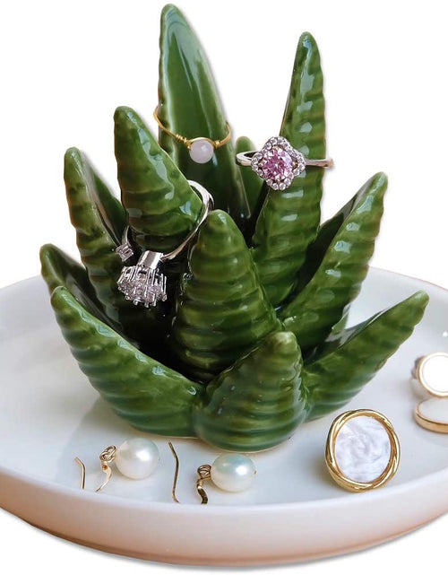 Load image into Gallery viewer, Aloe Ring Holder,Cactus Ring Dish,Jewelry Holder Trinket Tray for Rings Earrings Necklace Organizer,Bridesmaid Christmas Birthday Gift for Women Girls
