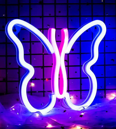 Butterfly Neon Signs Lights for Bedroom Wall Decor, USB or Battery LED Neon Night Light Wall Decoration, Aesthetic Room Decor for Girls, Kids, Living Room, Bar, Dorm, Men Cave (Butterfly Neon Sign Blue Pink)