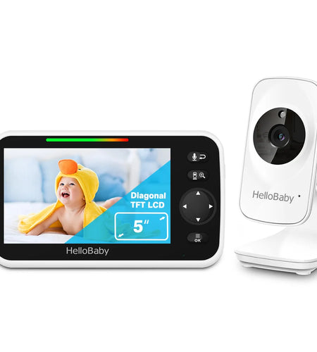 Video Baby Monitor with Camera and Audio, 5" Color LCD Screen,  Monitor Camera, Infrared Night Vision, Temperature Display, Lullaby, Two Way Audio and VOX Mode 5 Inches