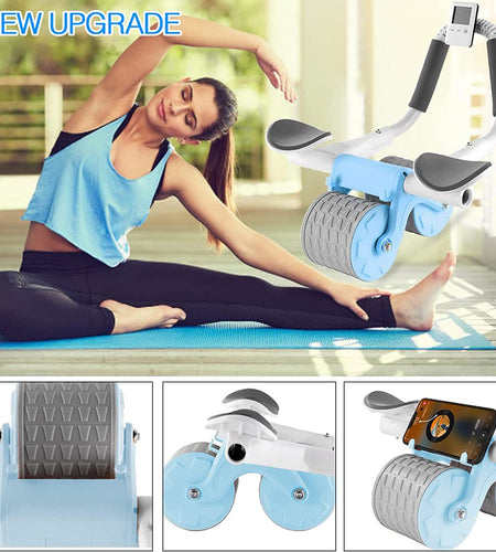 2023 New with Timer Ab Abdominal Exercise Roller Elbow Support, Abs Roller Wheel Core Exercise Equipment, Automatic Rebound Abdominal Wheel(Black）