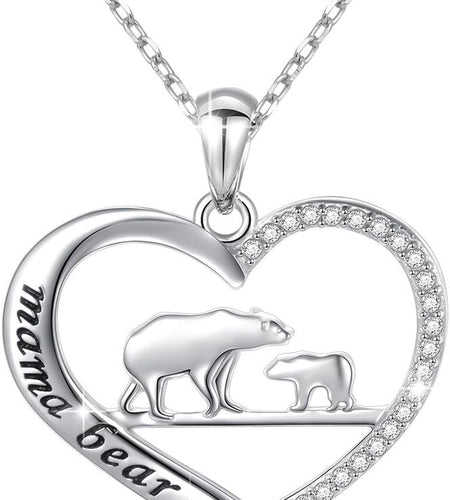 Sterling Silver for Mom Necklace Mothers Day Gift Mama Bear Pendant Necklace or Bracelet for Mum