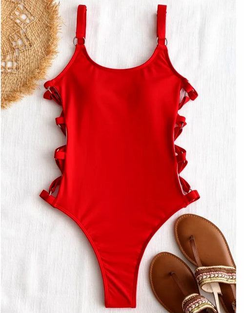 Load image into Gallery viewer, 2024 Sexy Hollow Out Women Swimwear One Piece Swimsuit Female High Cut Monokini Bather Rings Bathing Suit Swim Bodysuit Lady
