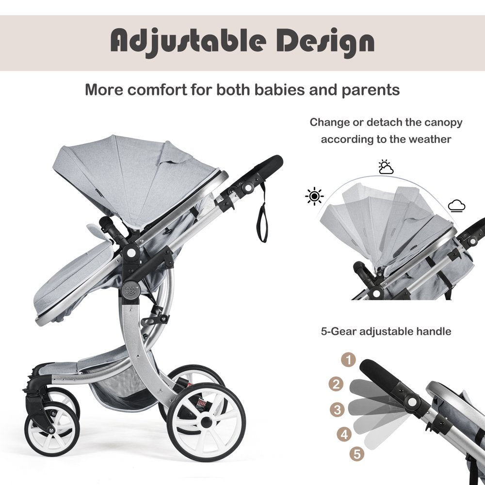 Babyjoy 2-In-1 Baby Stroller High Landscape Infant Stroller W/ Reversible Seat Grey