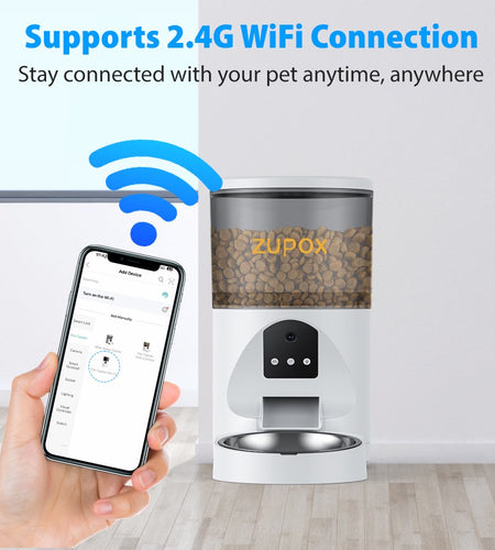 Automatic Cat Feeder with Camera, Automatic Cat Food Dispenser, 2.4G Wifi 1080P Timed Cat Feeder with APP Control for Remote Feeding, 6L Automatic Feeder for Cats Dogs Other Pet