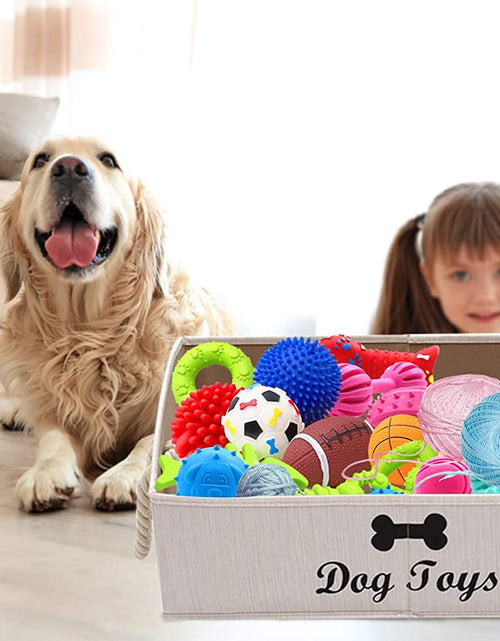 Load image into Gallery viewer, Large Dog Toys Storage Bins-Foldable Fabric Trapezoid Organizer Boxes with Weave Rope Handle,Collapsible Basket for Shelves,Dog Apparel(Beige-Dog)
