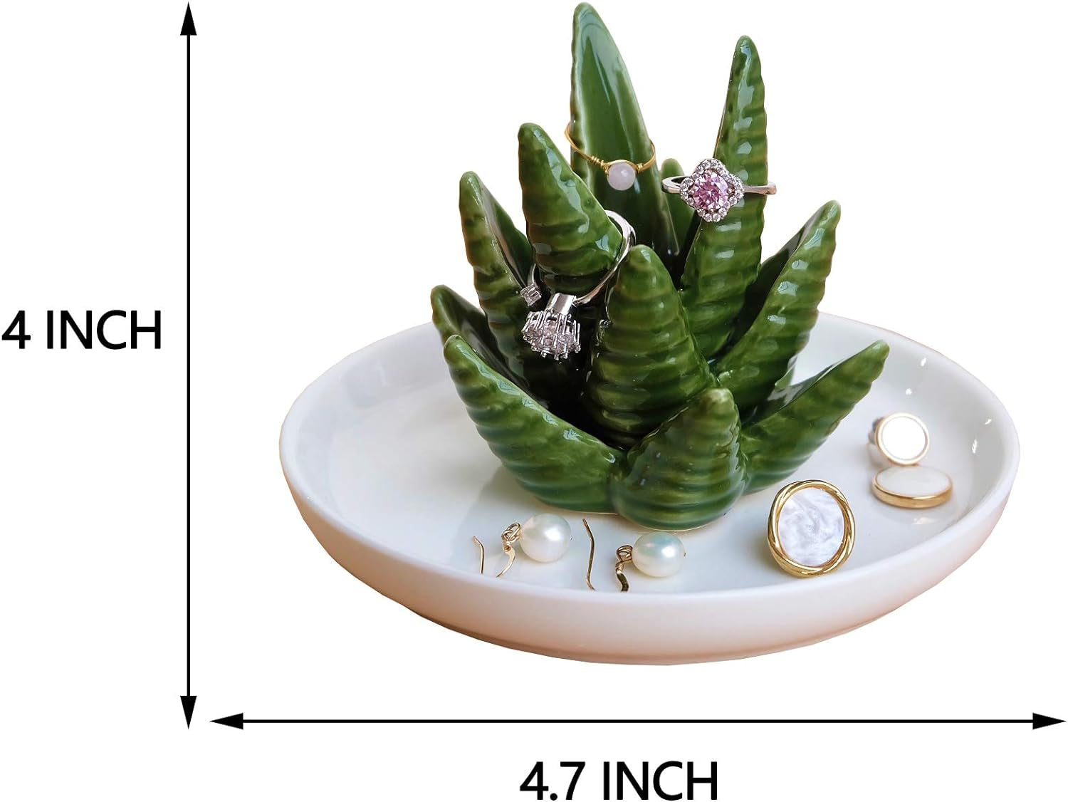 Aloe Ring Holder,Cactus Ring Dish,Jewelry Holder Trinket Tray for Rings Earrings Necklace Organizer,Bridesmaid Christmas Birthday Gift for Women Girls