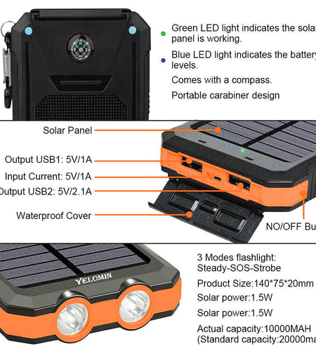 2023 Super USB Portable Charger Solar Power Bank for Cell Phone