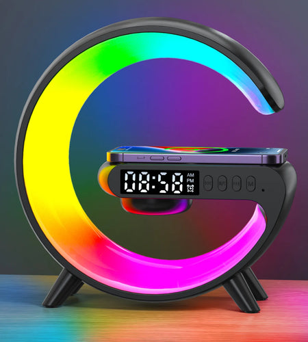 Multifunctional Wireless Charger Stand Pad Alarm Clock Speaker RGB Light Fast Charging Station for Iphone X 11 12 13 14 Samsung