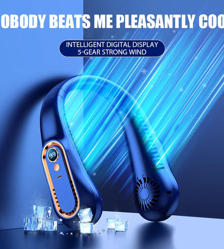 Portable Mini Hanging Neck Fan Digital Display Power Ventilador Bladeless Neckband Fan Air Cooler USB Rechargeable Electric Fans