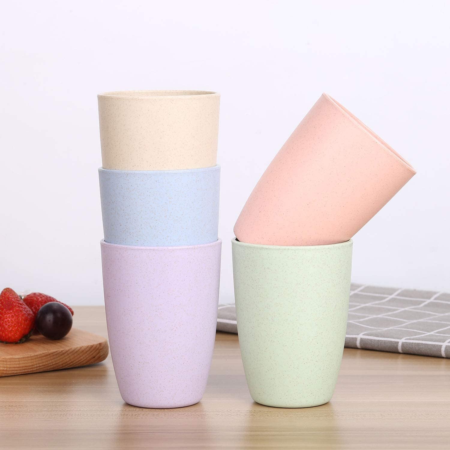 Wheat Straw Reusable Cup - Unbreakable Drinking Glasses Set of 6 - Dishwasher Safe - BPA Free and Eco Friendly (6 Color)