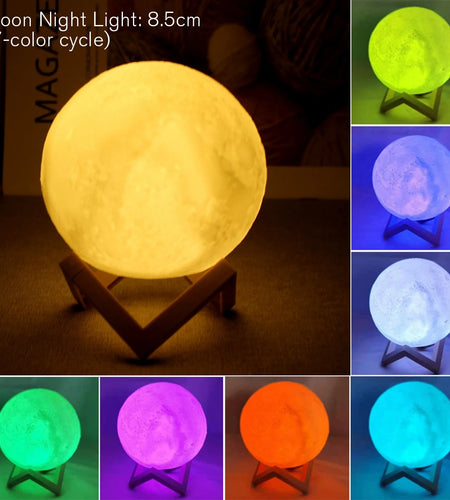 D5 8Cm Moon Lamp LED Night Light Battery Powered with Stand Starry Lamp Bedroom Decor Night Lights Kids Gift Moon Lamp Xmas Gift