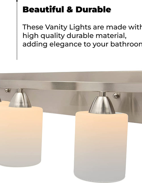 Load image into Gallery viewer, | Bathroom Vanity Light Bar | Interior Bathroom Lighting Fixtures with Modern Glass Shade | Bathroom Lights over Mirror | (Brushed Nickel, 3 Lights, E26 100W LED, Bulbs Not Included)
