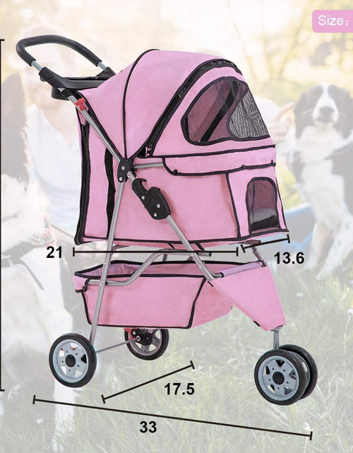 Load image into Gallery viewer, 3 Wheels Pet Stroller Dog Stroller Cat Cage Jogger Stroller Cats Travel Folding Carrier Waterproof Puppy Stroller with Cup Holder &amp; Removable Liner (Pink)
