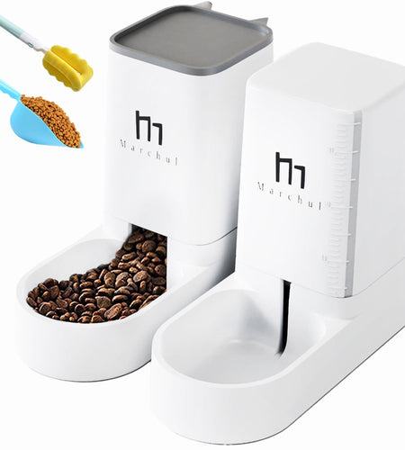 Cat Dog Feeder and Waterer Pet Self-Dispensing, Cat Food Dispenser, Automatic Cat Feeders, Outdoor Sun Protection Design Gravity Food Feeder and Waterer Set (Feeder+Waterer)