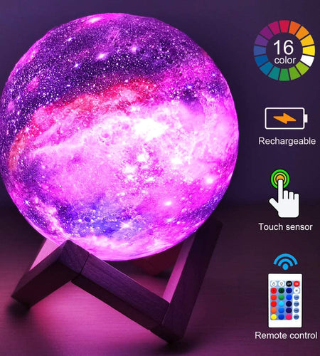 T20 3D Printing Moon Lamp Galaxy Moon Light Kids Night Light 16 Color Change Touch and Remote Control Galaxy Light as Gifts