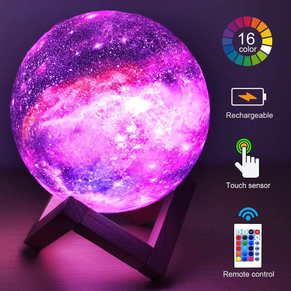 T20 3D Printing Moon Lamp Galaxy Moon Light Kids Night Light 16 Color Change Touch and Remote Control Galaxy Light as Gifts