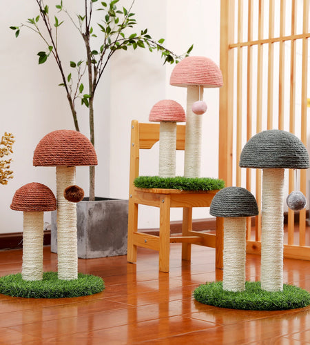 Cat Scratcher Mushroom Funny Kitten Double Scratching Sisal Posts Cat Training Toys for Kittens and Cats with Hanging Ball