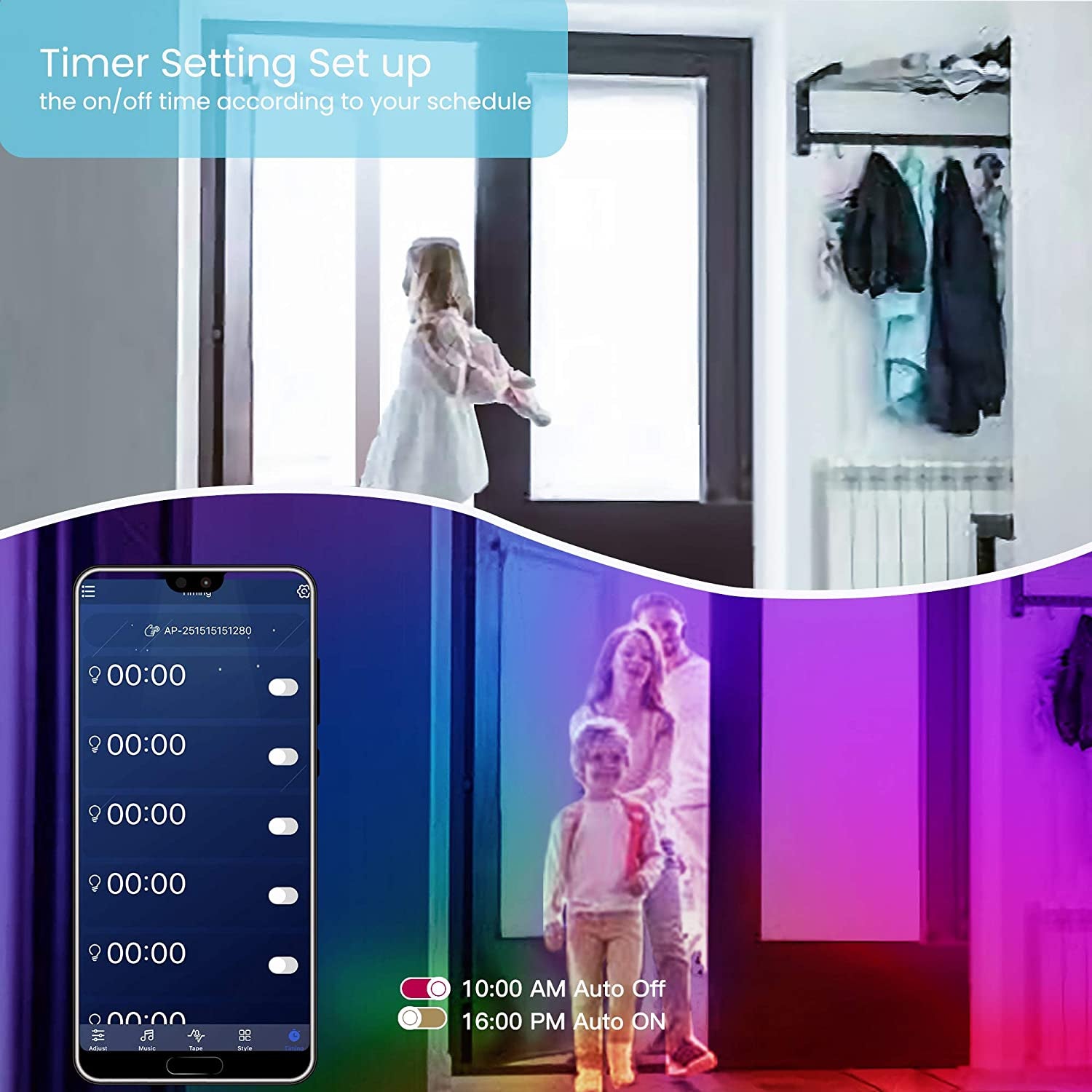 50 FT Long LED Strip Lights,  Bluetooth LED Lights for Bedroom, Color Changing Light Strip with Music Sync, Smart Lights Controlled via Phone APP and IR Remote.