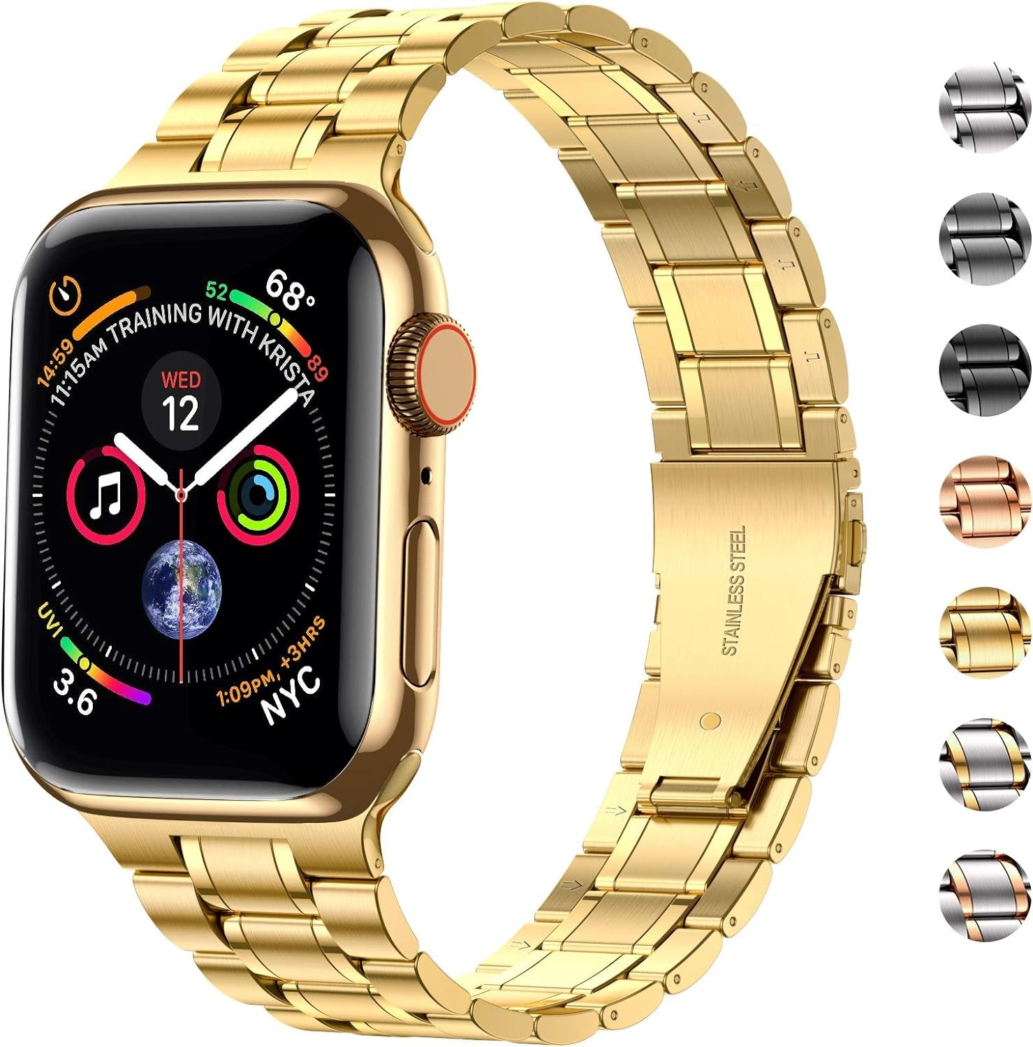 Solid Stainless Steel Band Compatible with Apple Watch 45Mm 44Mm 42Mm 41Mm 40Mm 38Mm, Metal Strap for Iwatch Series 7 6 5 4 3 2 1 SE