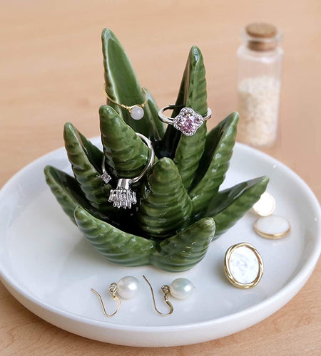 Aloe Ring Holder,Cactus Ring Dish,Jewelry Holder Trinket Tray for Rings Earrings Necklace Organizer,Bridesmaid Christmas Birthday Gift for Women Girls