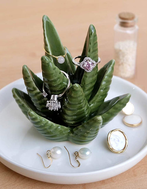 Load image into Gallery viewer, Aloe Ring Holder,Cactus Ring Dish,Jewelry Holder Trinket Tray for Rings Earrings Necklace Organizer,Bridesmaid Christmas Birthday Gift for Women Girls
