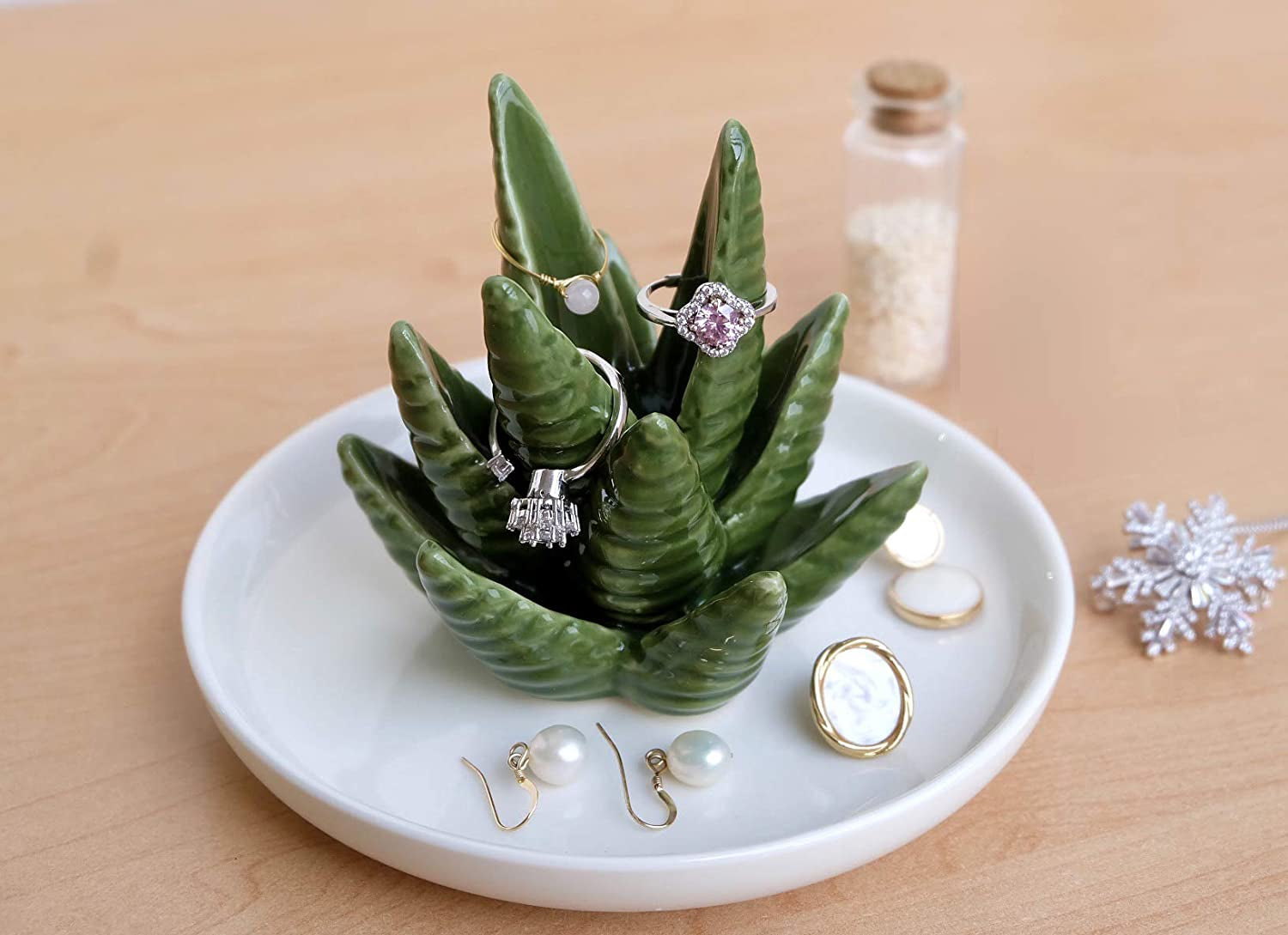 Aloe Ring Holder,Cactus Ring Dish,Jewelry Holder Trinket Tray for Rings Earrings Necklace Organizer,Bridesmaid Christmas Birthday Gift for Women Girls