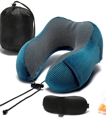Travel Pillow, Memory Foam Neck Pillow with 360-Degree Head Support Comfortable Airplane Pillow with Storage Bag Lightweight Traveling Pillow for Sleeping, Car, Train, Bus and Home Use