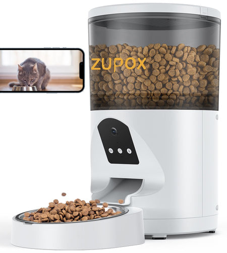 Automatic Cat Feeder with Camera, Automatic Cat Food Dispenser, 2.4G Wifi 1080P Timed Cat Feeder with APP Control for Remote Feeding, 6L Automatic Feeder for Cats Dogs Other Pet
