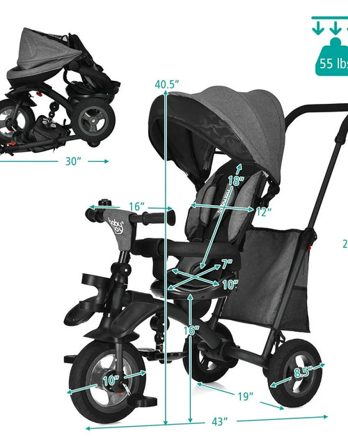 Load image into Gallery viewer, 7-In-1 Kids Baby Tricycle Folding Steer Stroller W/ Rotatable Seat Grey
