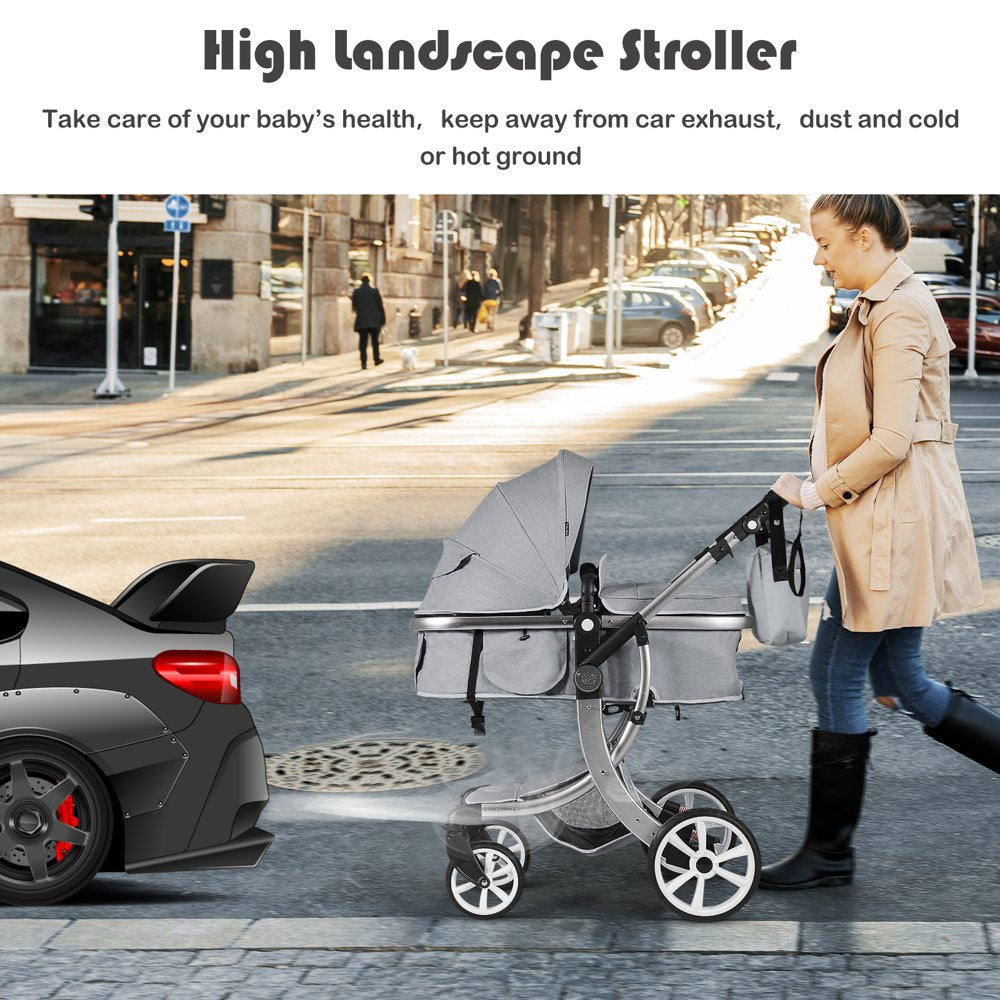 Babyjoy 2-In-1 Baby Stroller High Landscape Infant Stroller W/ Reversible Seat Grey