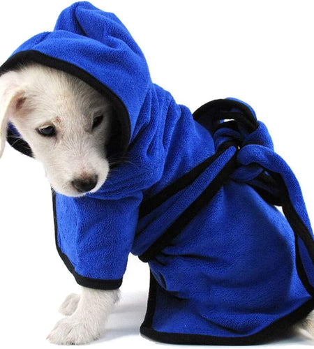 Microfiber Dog Bathrobe, Quick Drying Pet Bath Robe, Pets Super Absorbent Towel for Dogs and Cats, Machine Washable-Blue