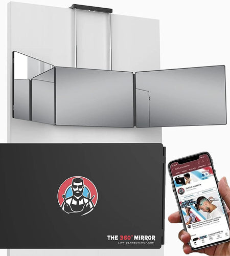 The 360 Mirror - Adjustable Door Mount Telescoping Hooks - Self Haircut Mirror for Men - 3 Way Mirror for Hair Cutting