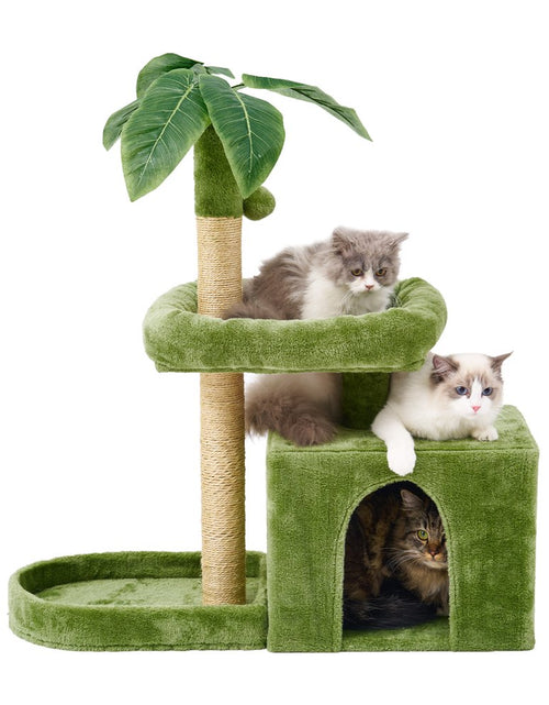 Load image into Gallery viewer, 31.5&quot; Cat Tree Cat Tower for Indoor Cats with Green Leaves, Cat Condo Cozy Plush Cat House with Hang Ball and Leaf Shape Design, Cat Furniture Pet House with Cat Scratching Posts, Green
